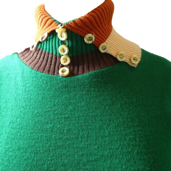 Vintage Dark Green Sweater Size 6 Long Neck Unique OOAK Designer Long Neck - Picture 6 of 8